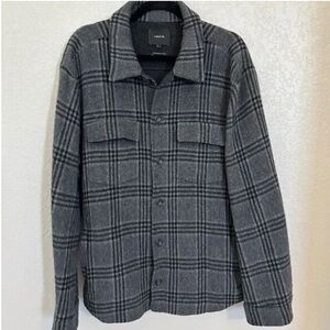 Vince Gray Plaid Men's Cashmere Shirt Jacket